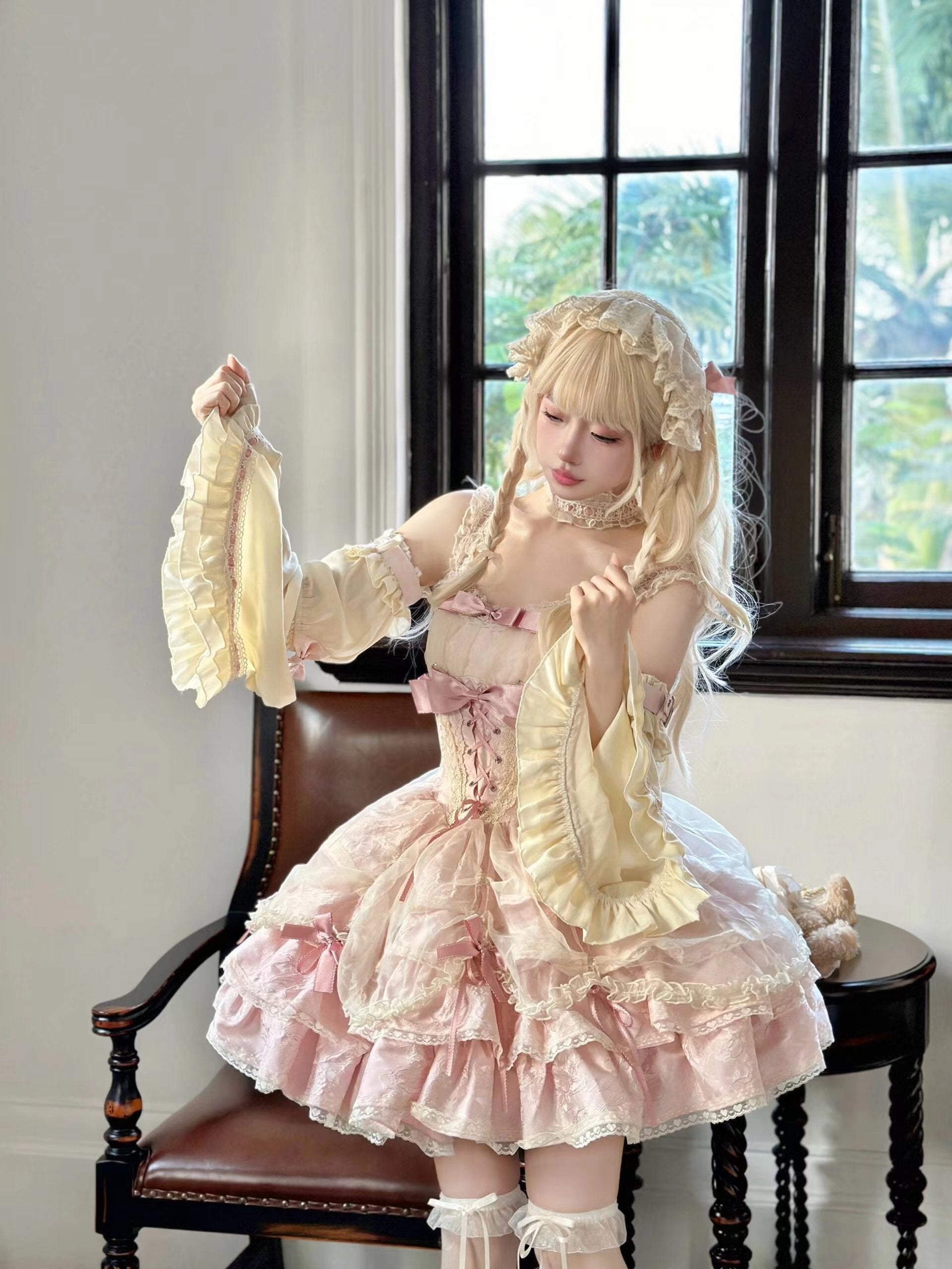 Puffy Lolita dress with vintage-inspired lace and ribbon accents sweet lolita outfit princess aesthetic dress